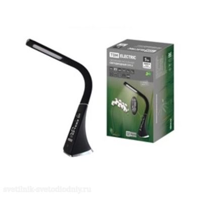 Светильник настольный LED СНЧ-2 5Вт 5000К DIM часы, USB черный EUROLED
