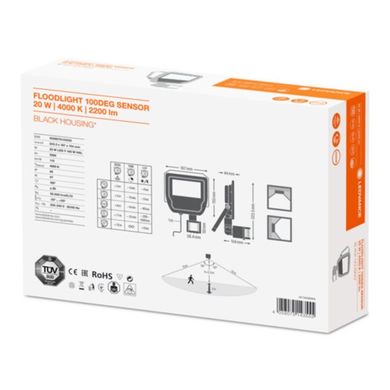 Прожектор LED 20Вт 2000Lm 4000K IP65 с датчиком движения и освещенности черный Гара 4058075143555 EUROLED